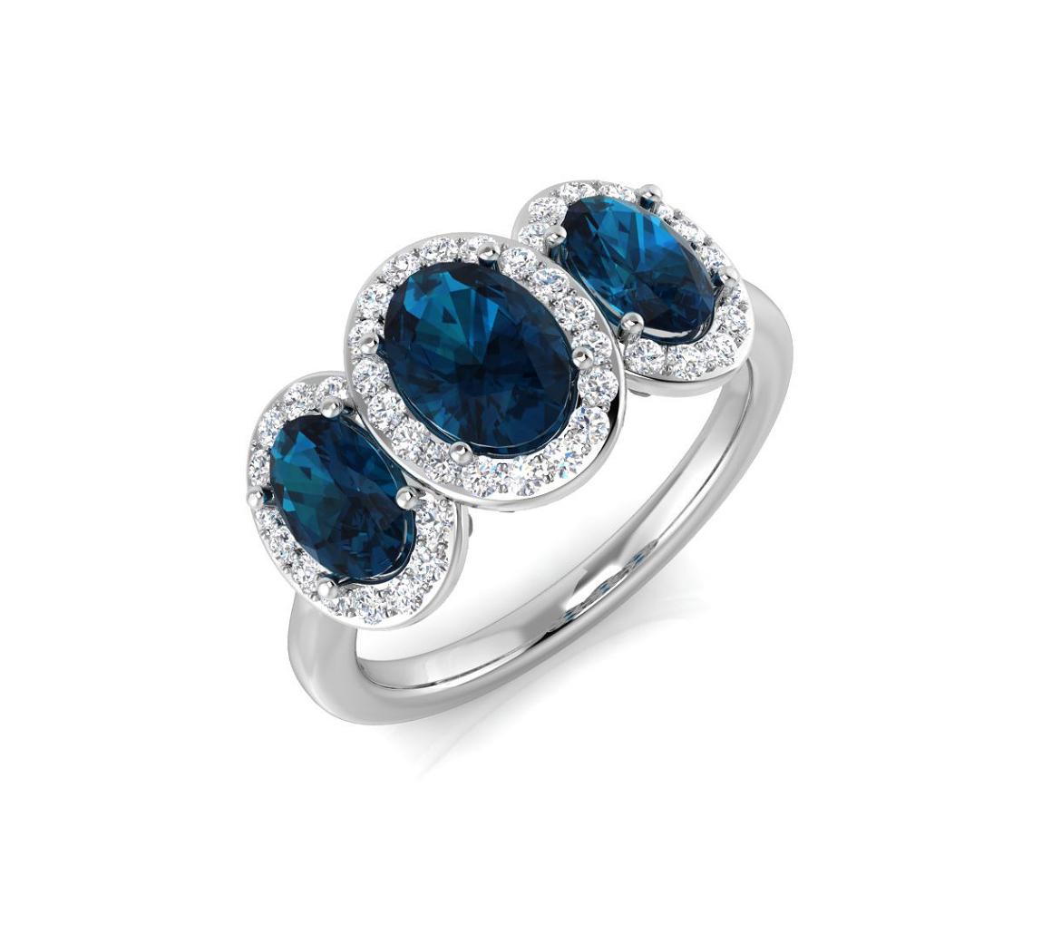 9ct White Gold 0.50ct Oval Blue Topaz and Diamond Cluster Ring