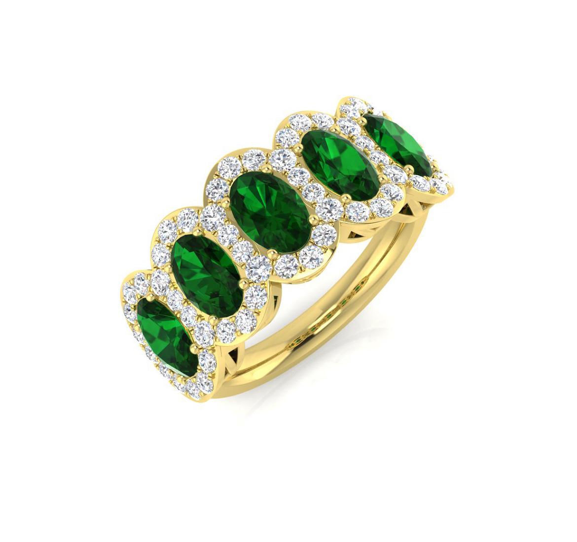 Created Emerald & Diamond Halo Dress Ring in 9ct Yellow Gold main image 0