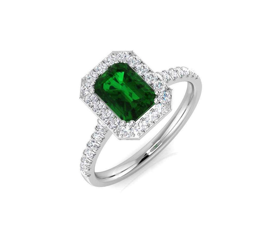 Platinum Emerald & Diamond Halo Style Ring