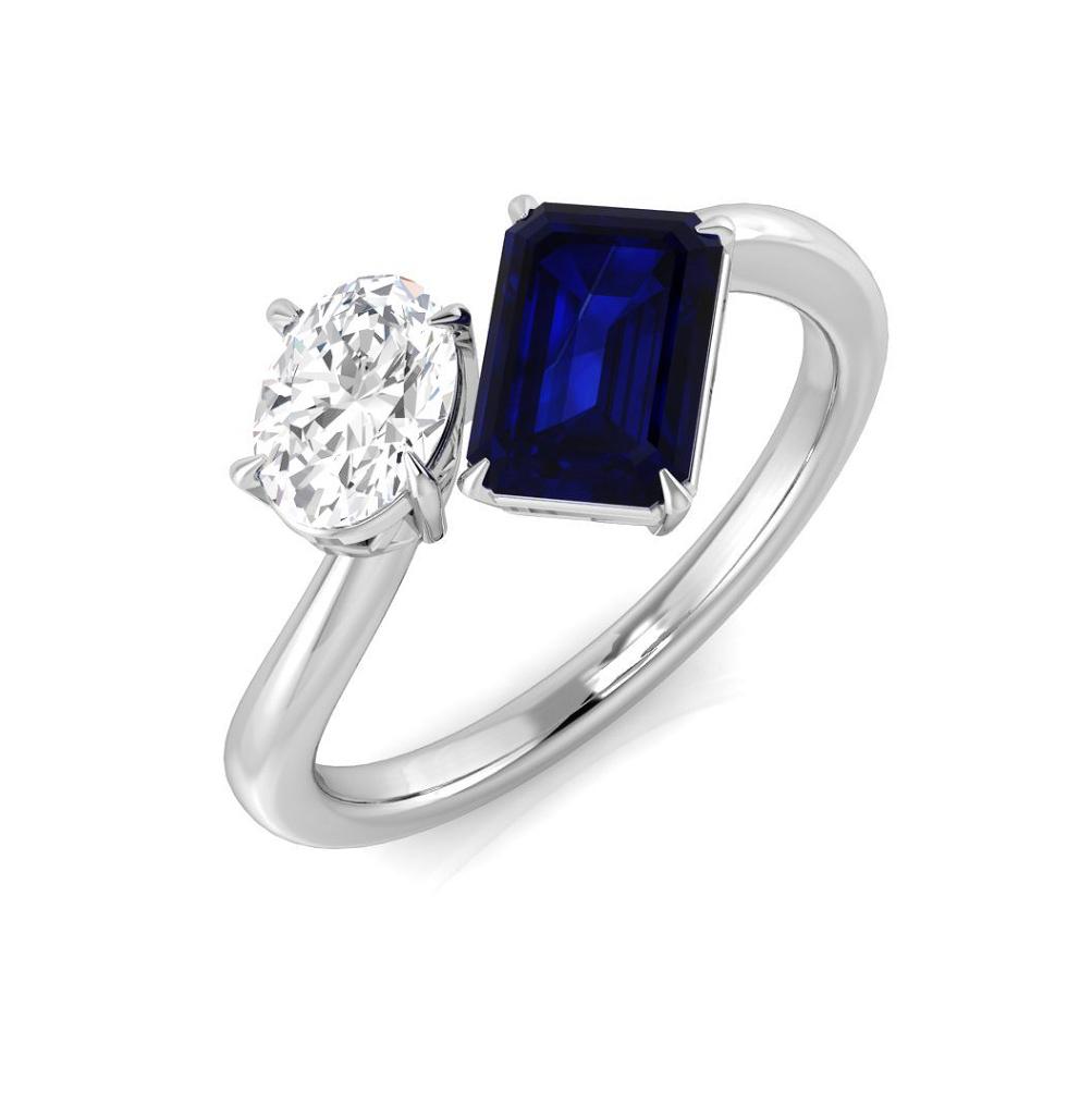 Platinum Blue Sapphire and Diamond You & Me Ring