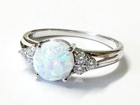 9ct White Gold Opal & CZ Ring