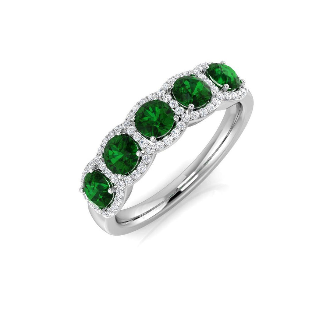 Platinum Emerald and Diamond Halo Style Ring