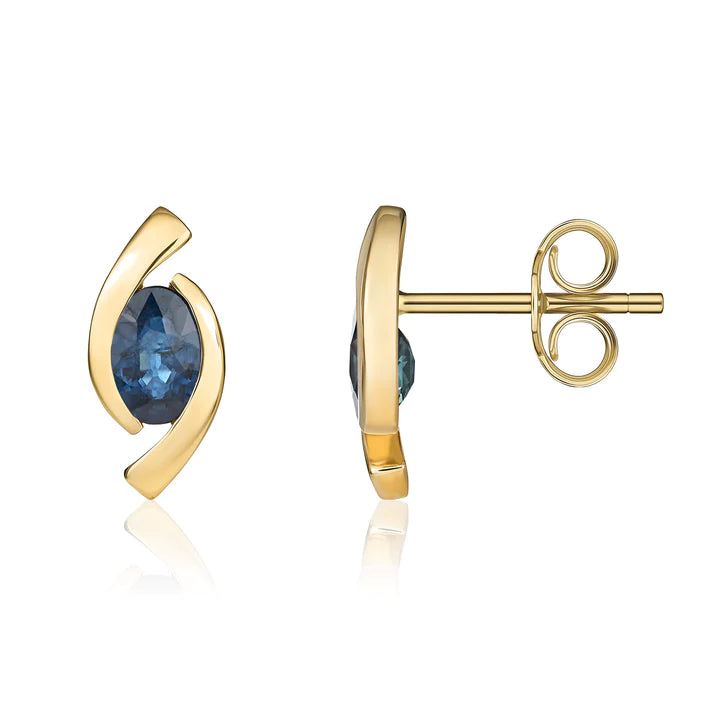 9ct Yellow Gold Blue Sapphire Earrings