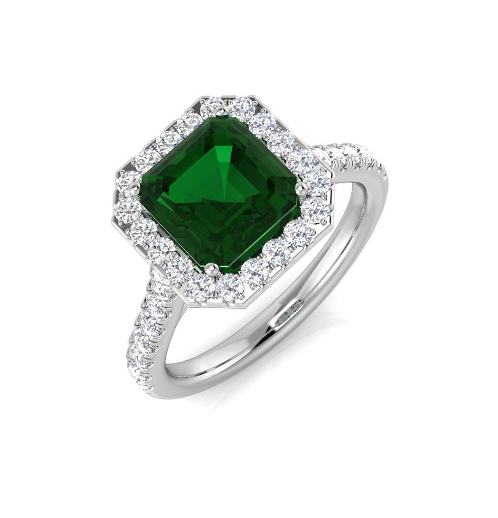 Platinum Emerald and Diamond Cluster Ring