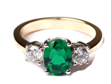 9ct Yellow Gold Green CZ Three Stone Dress Ring