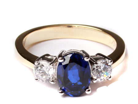 9ct Yellow Gold Blue CZ Three Stone Dress Ring
