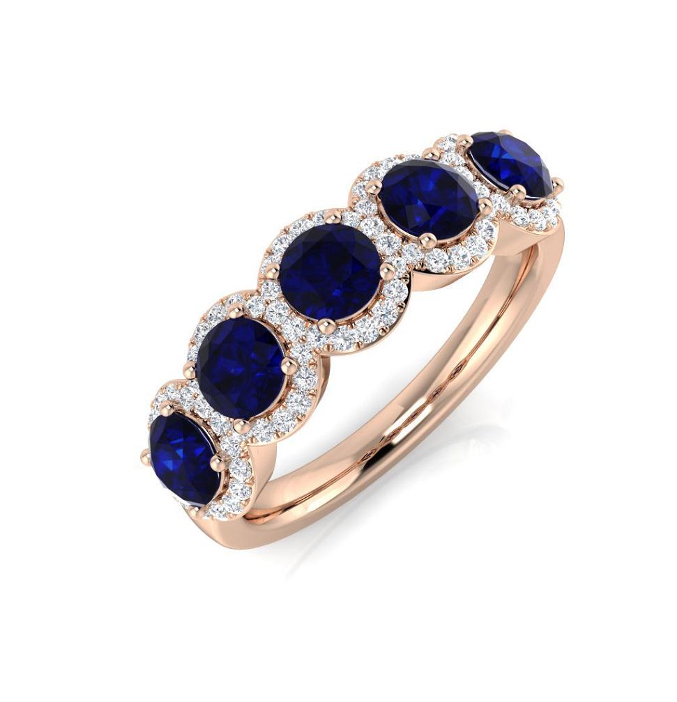 18ct Rose Gold Blue Sapphire and Diamond Eternity Style Ring
