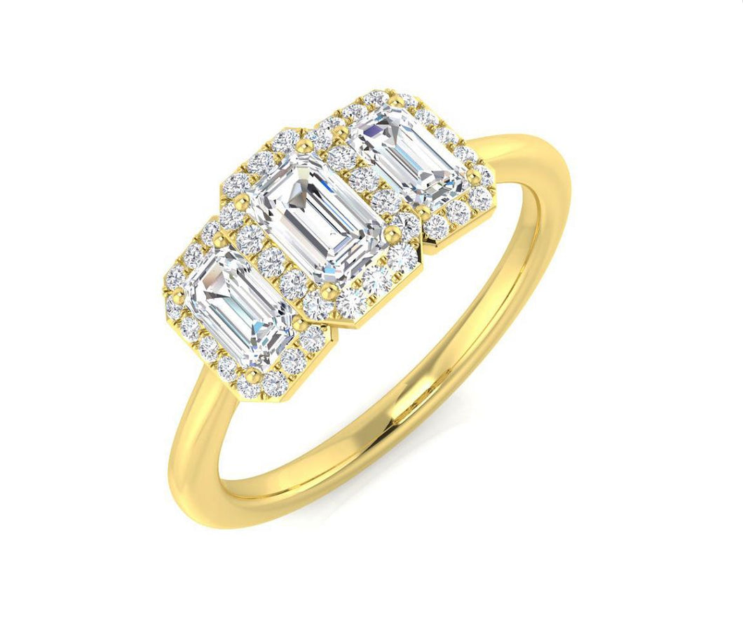 18ct Yellow Gold Triple Cluster Diamond Ring