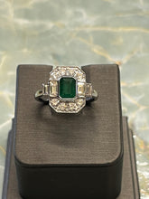 Load image into Gallery viewer, Platinum Diamond &amp; Emerald Cluster Ring
