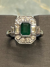 Load image into Gallery viewer, Platinum Diamond &amp; Emerald Cluster Ring
