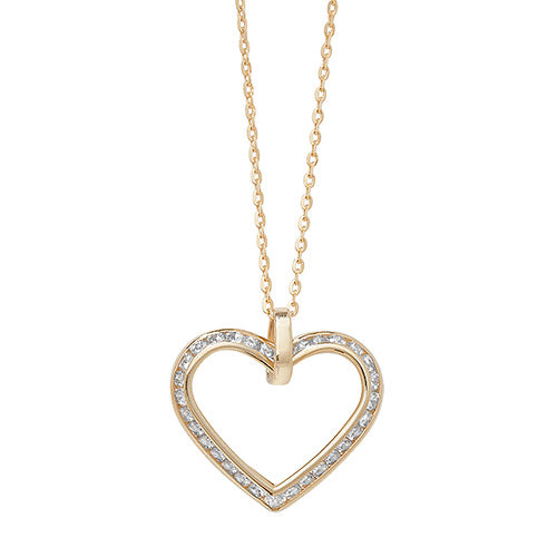 9ct Yellow Gold Heart Pendant Set With CZ