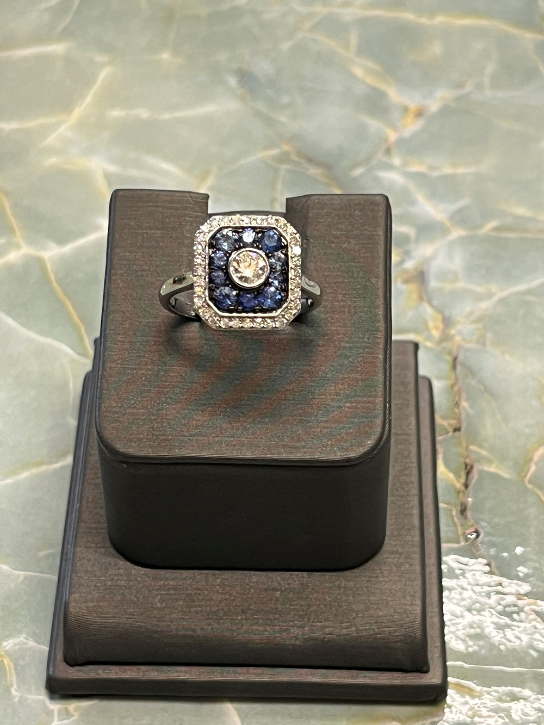 Platinum Diamond & Sapphire Cluster Ring