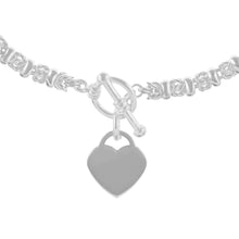 Load image into Gallery viewer, Sterling Silver Byzantine Link With Engravable Heart Charm
