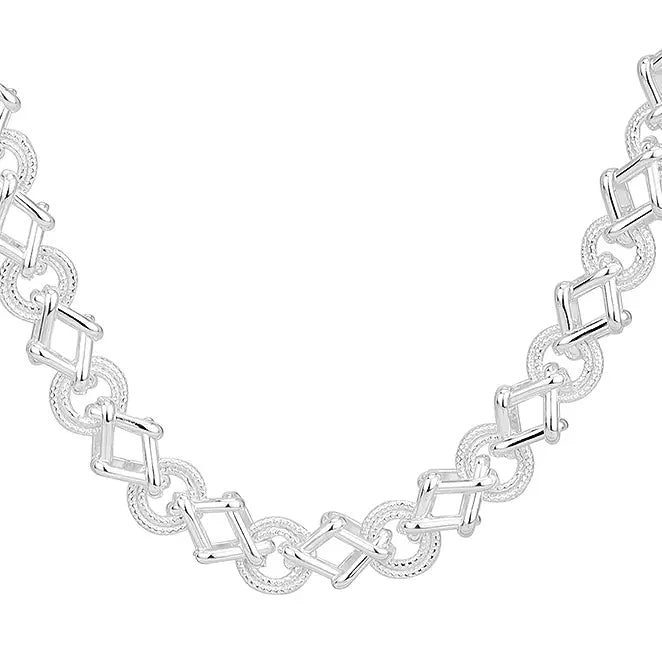Sterling Silver Circle & Diamond Shaped Link Chain Hand Made