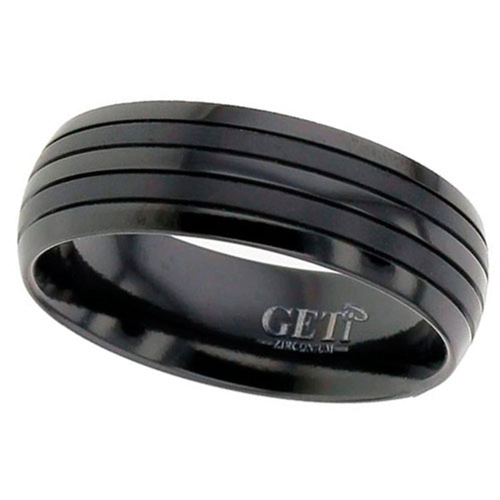 Black Zirconium ring with satin stripes