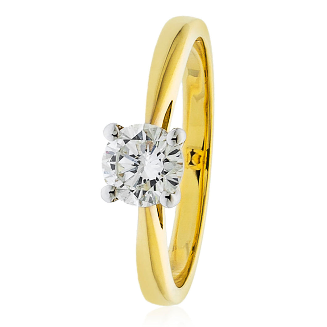 18ct Yellow Gold Diamond Solitaire Classic Style 4 Claw Ring 0.20ct - 1.00ct