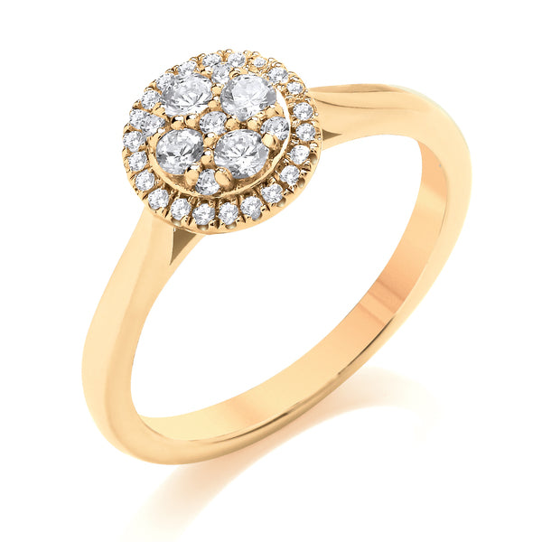 9ct Yellow Gold Natural Diamond Halo Cluster Ring