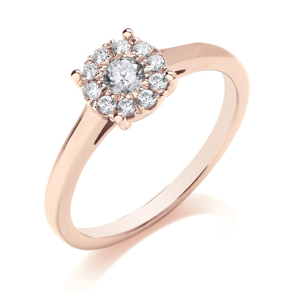 9ct Rose Gold Natural Diamond Cluster Ring