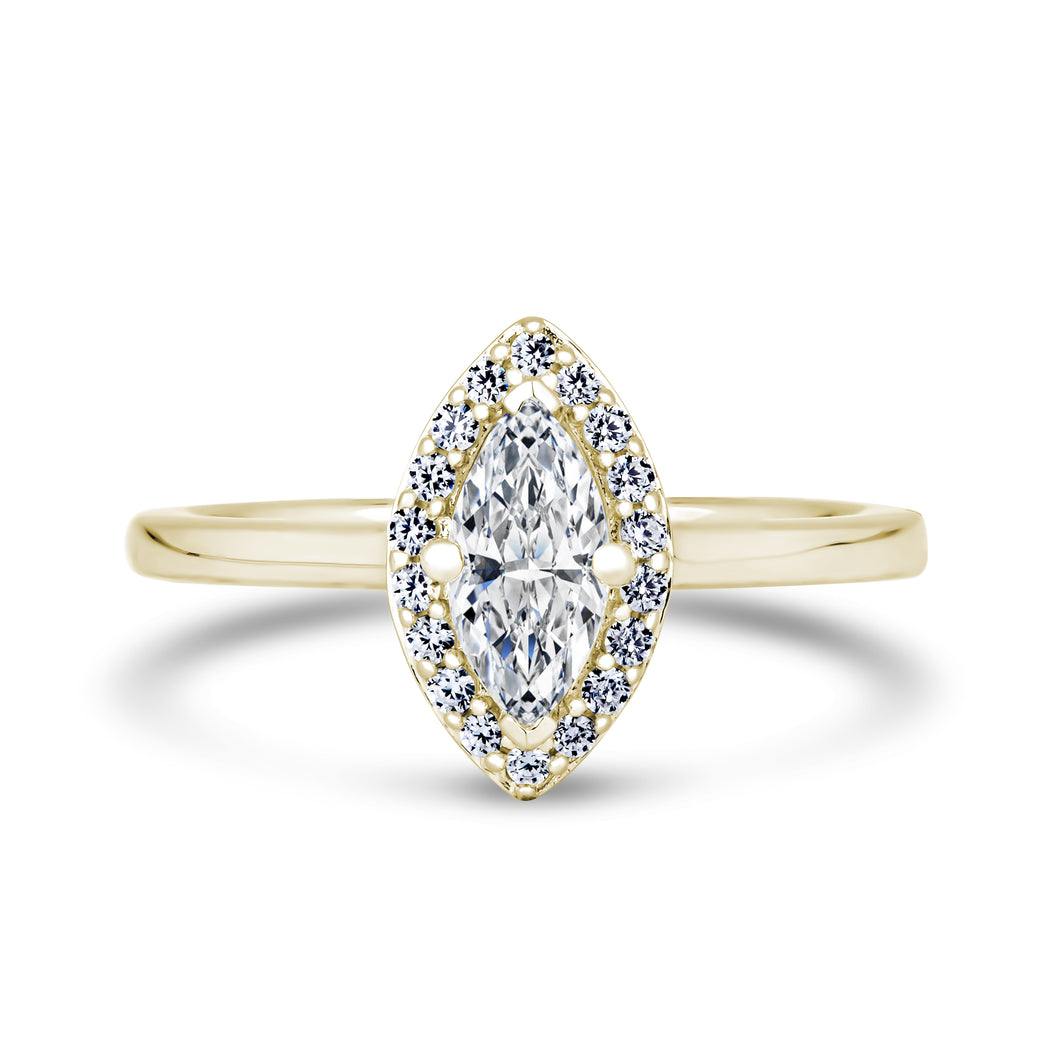 18ct Yellow Gold 0.59ct Natural Diamond Halo Solitaire Ring