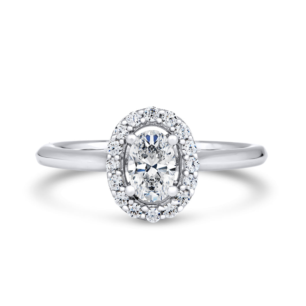 18ct White Gold 0.73ct Natural Diamond Halo Solitaire Ring