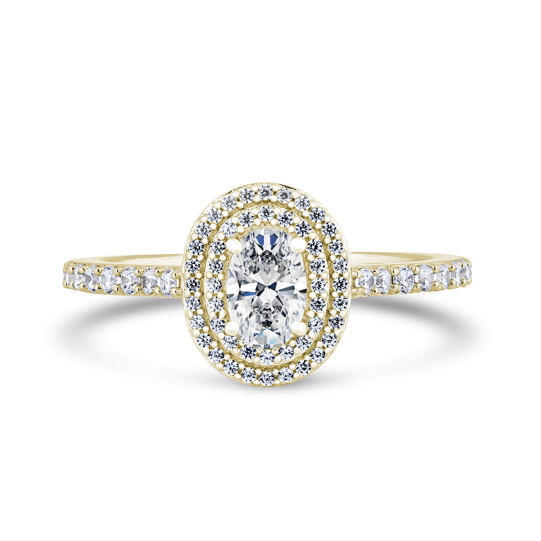 18ct Yellow Gold 1.15ct Natural Diamond Halo Solitaire Ring