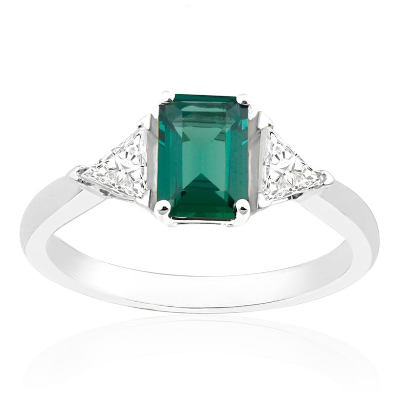 18ct White Gold Diamond and Emerald Ring