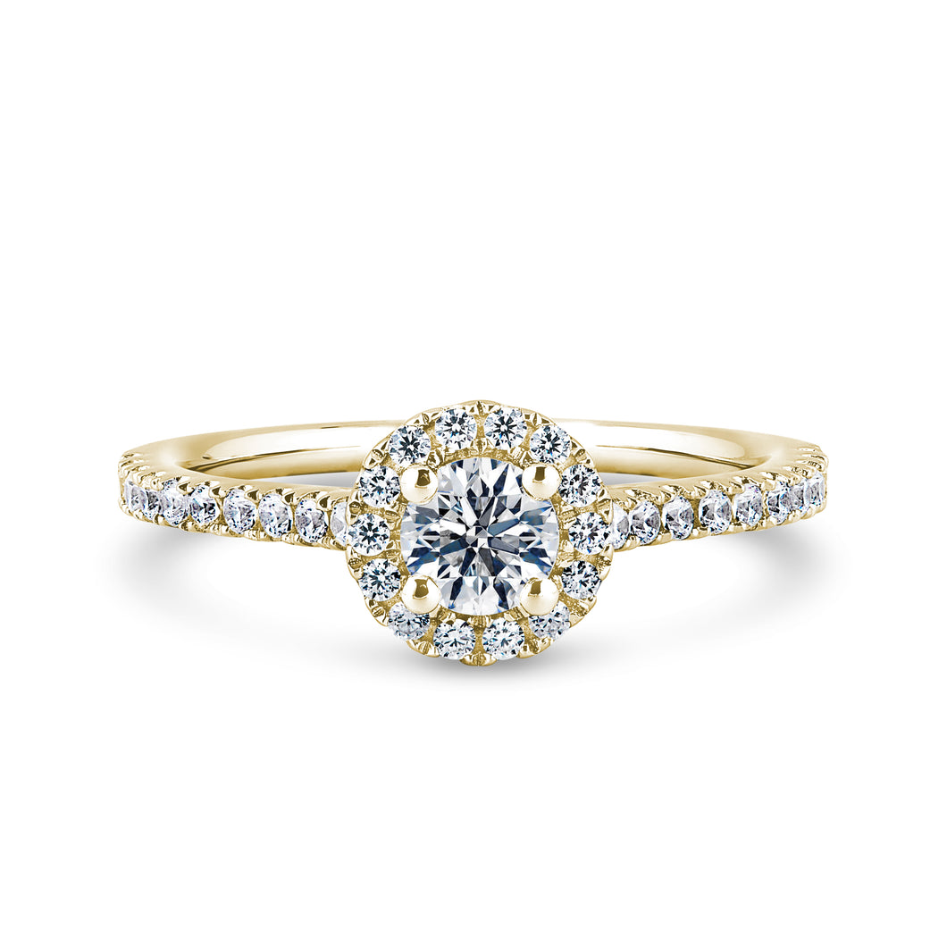 18ct Yellow Gold 0.94ct Natural Diamond Halo Solitaire Ring