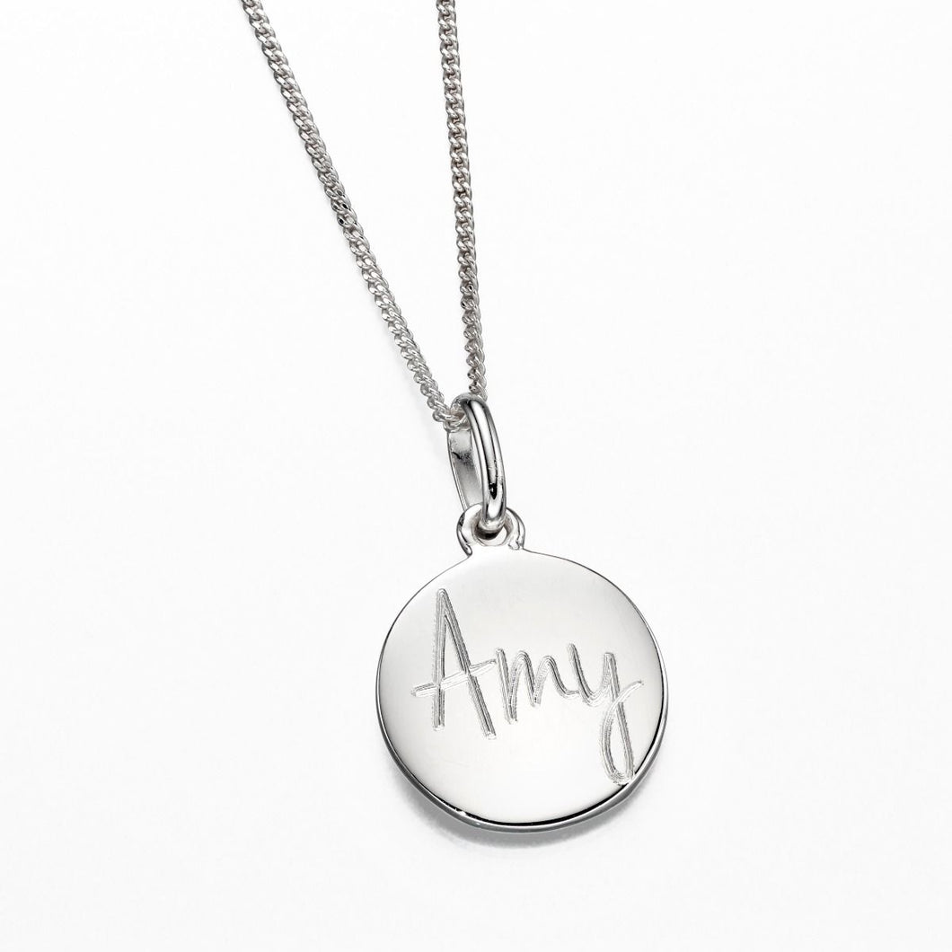 Sterling Silver Engravable Disk and Chain with Free Engraving