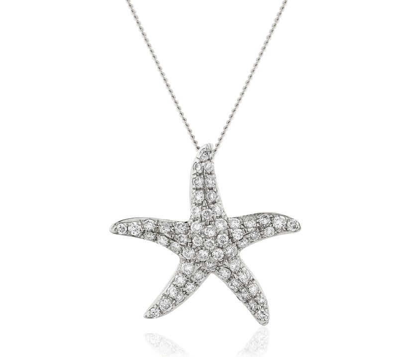 18ct White Gold Diamond Set Starfish Pendant & Chain