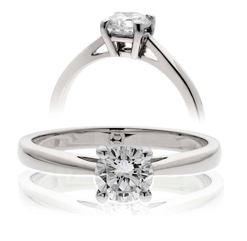 18ct White Gold Diamond Solitaire Classic Style 4 Claw Ring 0.20ct - 1.00ct