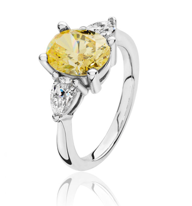 Sterling Silver Canary Yellow Oval & Pear CZ Ring