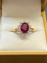 Load image into Gallery viewer, 18ct Yellow Gold Ruby &amp; Diamond Oval Cluster Ring
