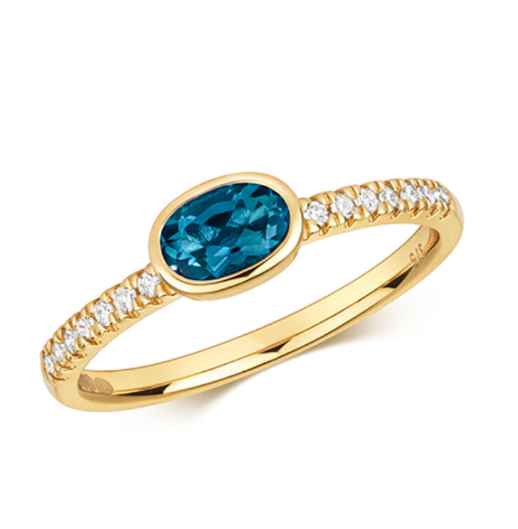 9ct London Blue Topaz  & Diamond Ring