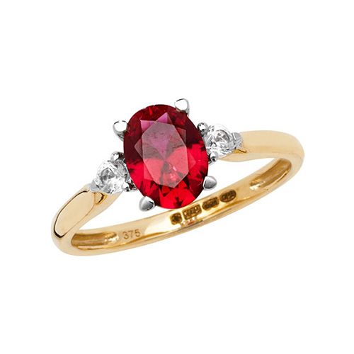 9ct Yellow Gold White Sapphire & Created Ruby Dress ring
