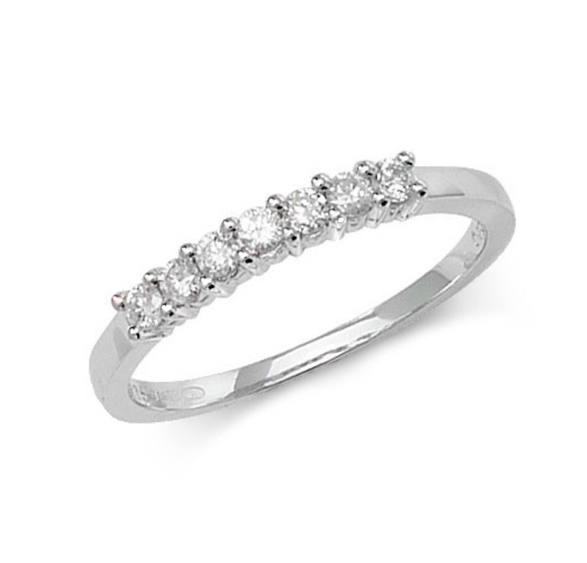 9ct White Gold Diamond Set Seven Stone Half Eternity Ring