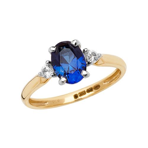 9ct Yellow Gold White Sapphire & Created Blue Sapphire Dress Ring
