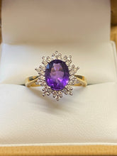 Load image into Gallery viewer, 18ct Amethyst &amp; Diamond Oval Cluster Ring
