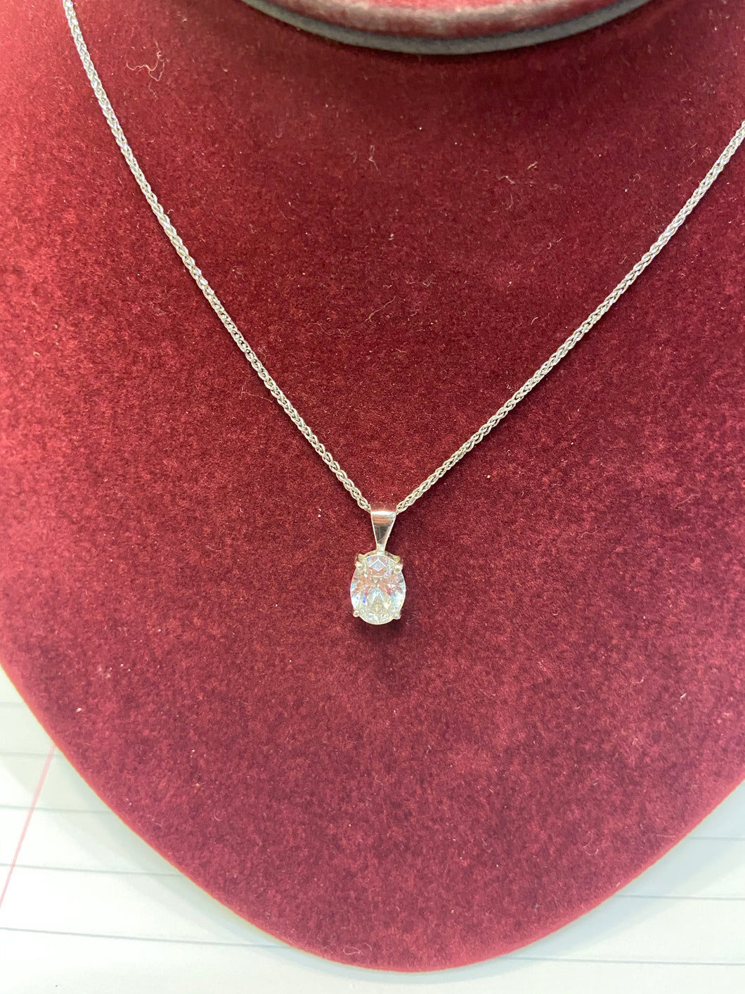 9ct White Gold Oval Solitaire Pendant & Chain