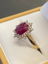 Load image into Gallery viewer, 18ct Yellow Gold Ruby &amp; Diamond Oval Cluster Ring
