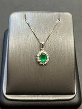 Load image into Gallery viewer, 9ct White Gold Emerald &amp; Diamond Cluster Pendant
