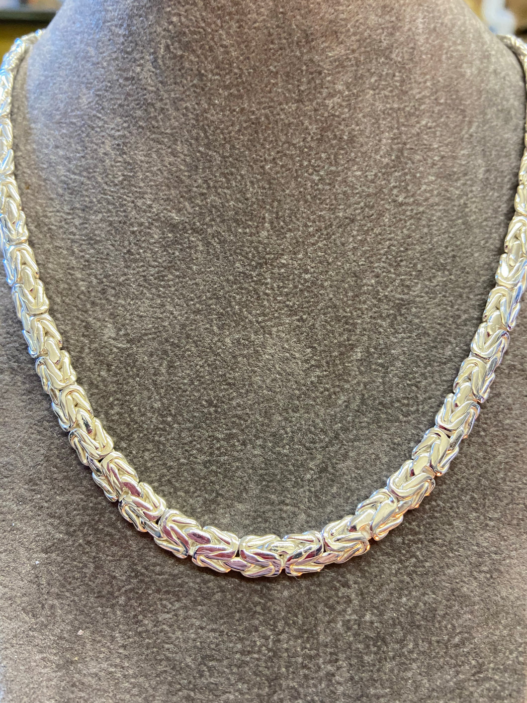 Sterling Silver Handmade Flat Byzantine Necklace
