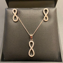 Load image into Gallery viewer, Sterling Silver Infinity Style CZ Pendant &amp; Earring Gift Set
