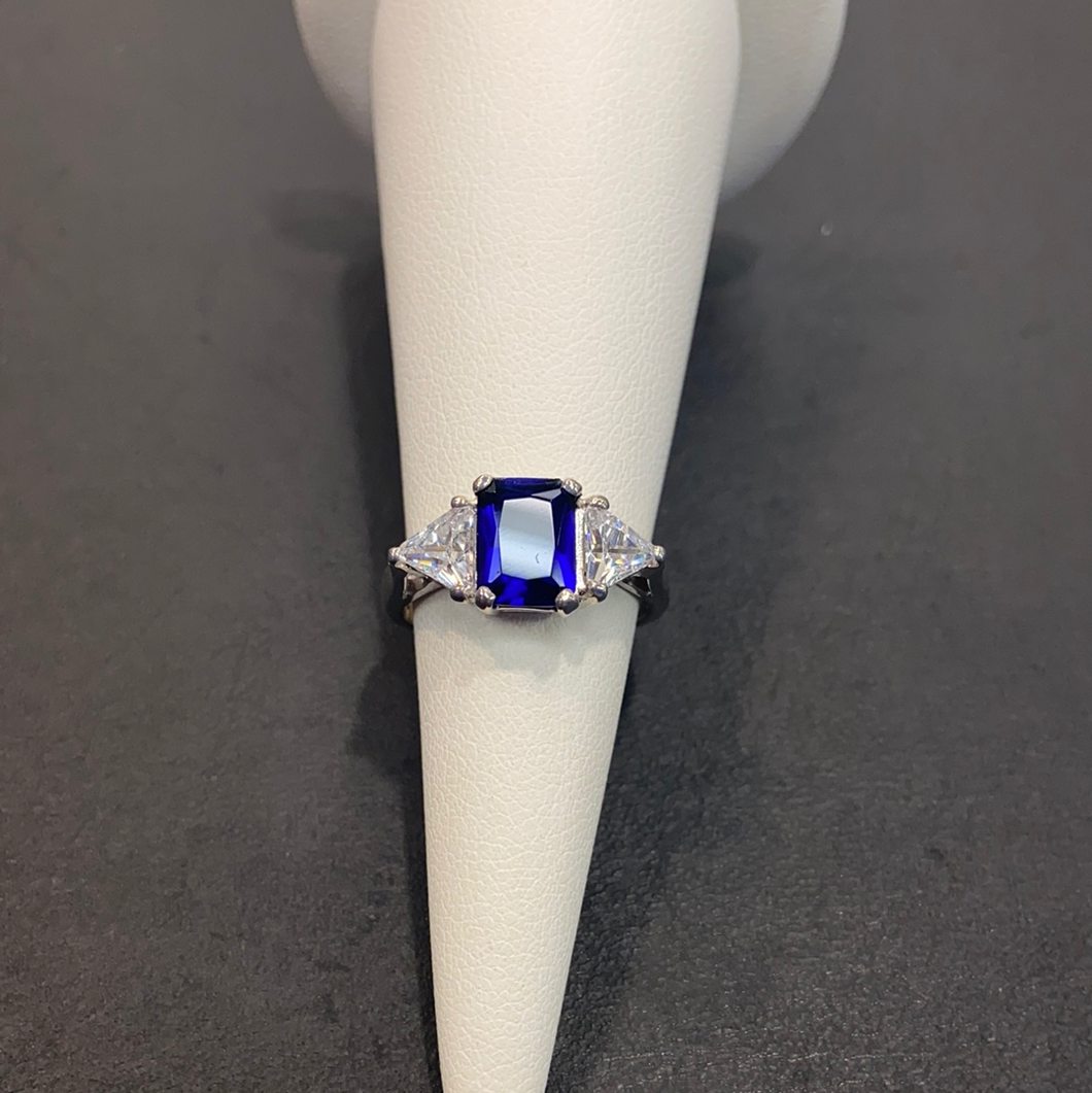 9ct White Gold Sapphire CZ 3 Stone Ring