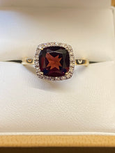 Load image into Gallery viewer, 9ct Yellow Gold Garnet &amp; Diamond Cluster Ring
