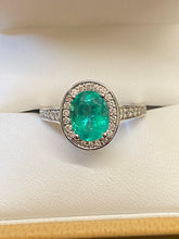 Load image into Gallery viewer, 18ct White Gold Emerald &amp; Diamond Oval Cluster Ring
