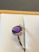 Load image into Gallery viewer, 9ct White Gold Diamond &amp; Amethyst Cluster Ring
