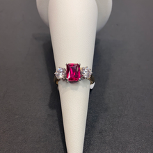 Load image into Gallery viewer, 9ct Yellow Gold Ruby CZ 3 Stone Ring
