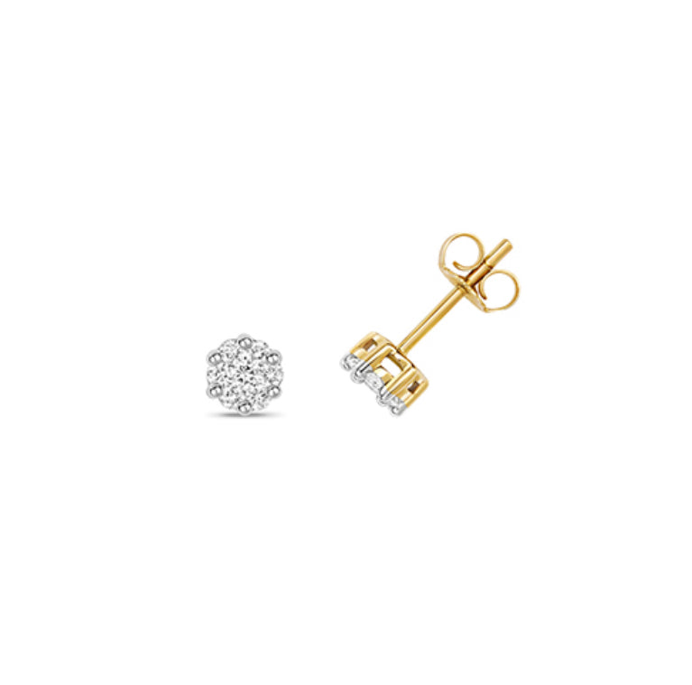 9ct Yellow Gold Diamond Cluster Earrings