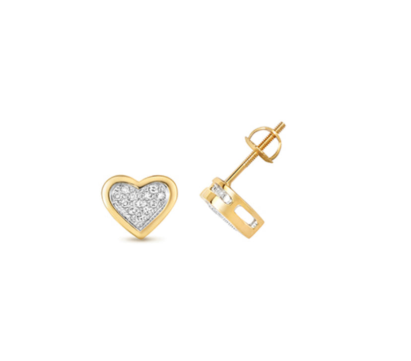 9ct Yellow Gold Heart Diamond Earrings