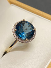 Load image into Gallery viewer, 9ct Yellow Gold London Blue Topaz &amp; Diamond Cluster Ring
